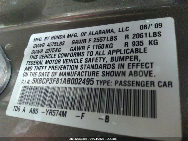 Photo 8 VIN: 5KBCP3F81AB002495 - HONDA ACCORD SDN 