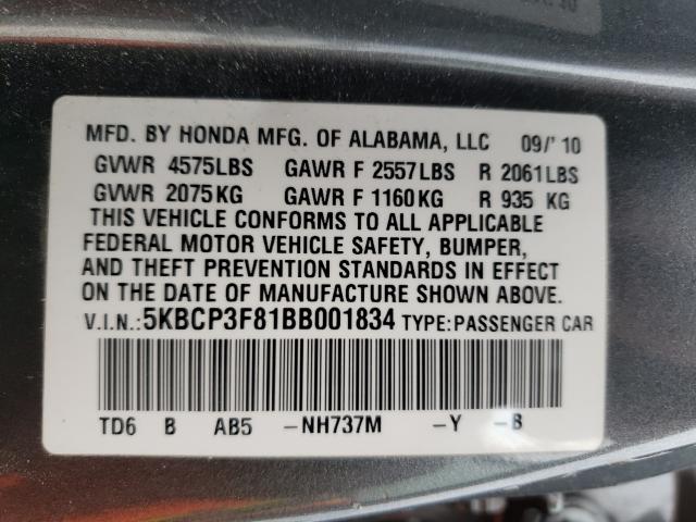 Photo 9 VIN: 5KBCP3F81BB001834 - HONDA ACCORD EXL 