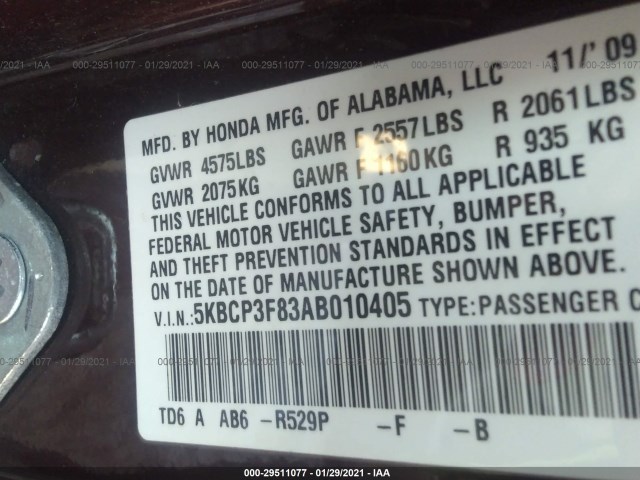 Photo 8 VIN: 5KBCP3F83AB010405 - HONDA ACCORD SDN 