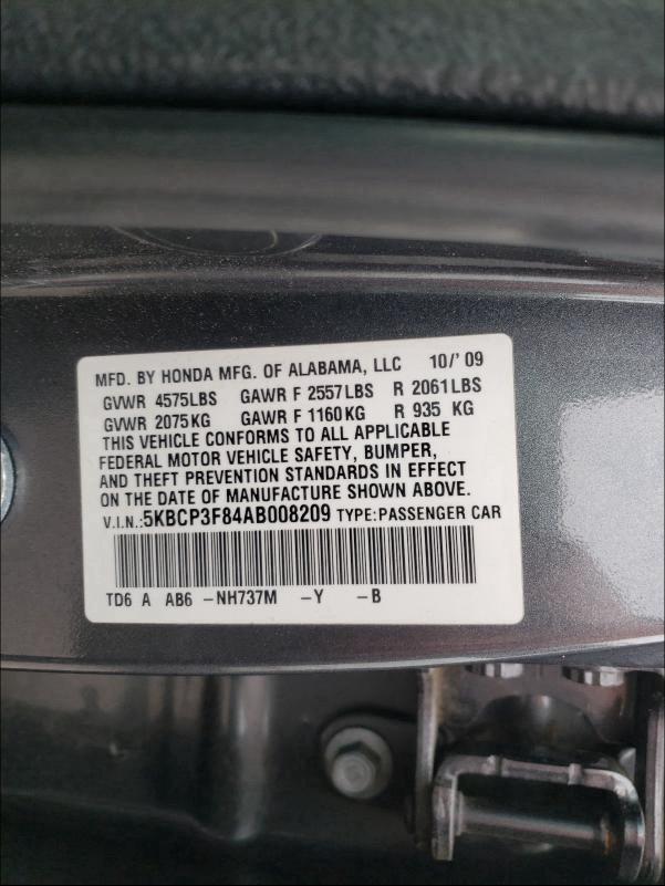 Photo 9 VIN: 5KBCP3F84AB008209 - HONDA ACCORD EXL 