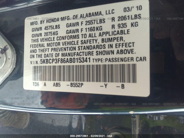 Photo 8 VIN: 5KBCP3F86AB015341 - HONDA ACCORD SDN 