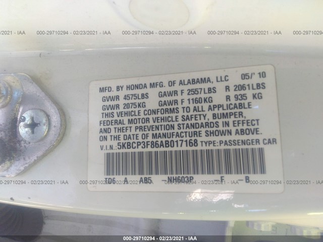 Photo 8 VIN: 5KBCP3F86AB017168 - HONDA ACCORD SDN 