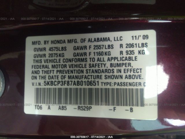 Photo 8 VIN: 5KBCP3F87AB010651 - HONDA ACCORD SDN 