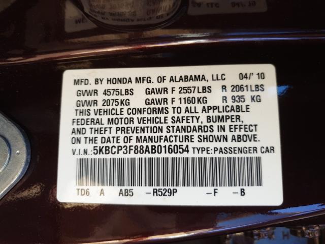 Photo 9 VIN: 5KBCP3F88AB016054 - HONDA ACCORD EXL 