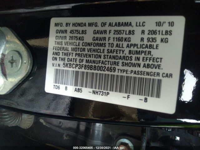 Photo 8 VIN: 5KBCP3F89BB002469 - HONDA ACCORD SDN 