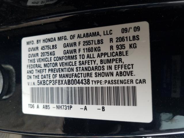 Photo 9 VIN: 5KBCP3F8XAB004438 - HONDA ACCORD EXL 