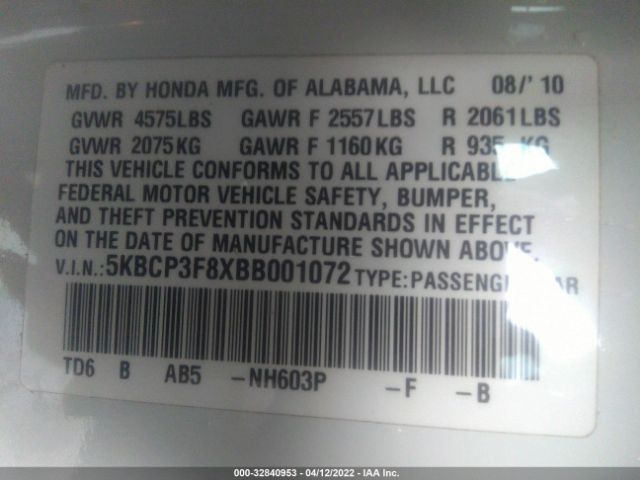 Photo 8 VIN: 5KBCP3F8XBB001072 - HONDA ACCORD SDN 