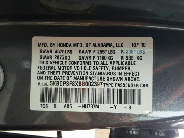 Photo 9 VIN: 5KBCP3F8XBB002397 - HONDA ACCORD EXL 