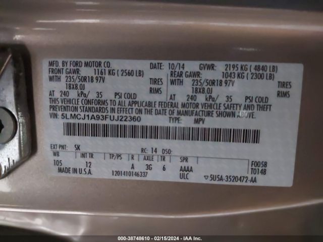 Photo 8 VIN: 5LMCJ1A93FUJ22360 - LINCOLN MKC 