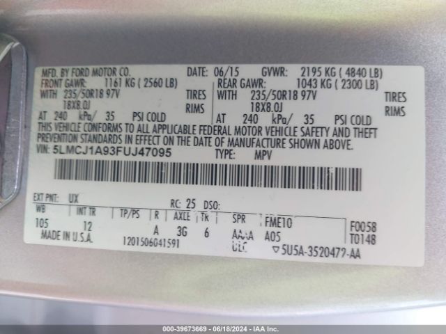 Photo 8 VIN: 5LMCJ1A93FUJ47095 - LINCOLN MKC 