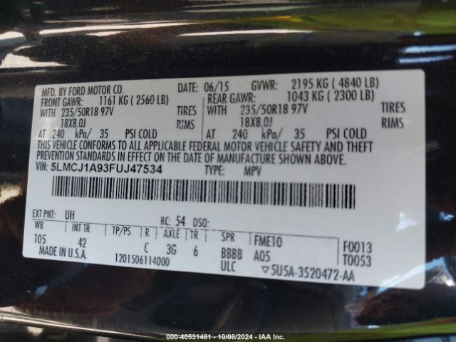 Photo 8 VIN: 5LMCJ1A93FUJ47534 - LINCOLN MKC 