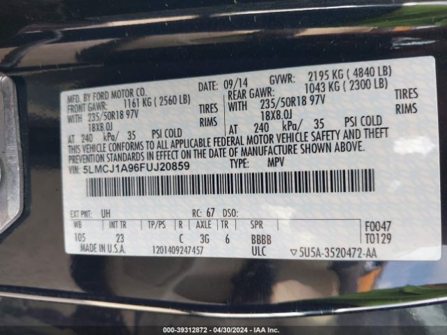 Photo 8 VIN: 5LMCJ1A96FUJ20859 - LINCOLN MKC 