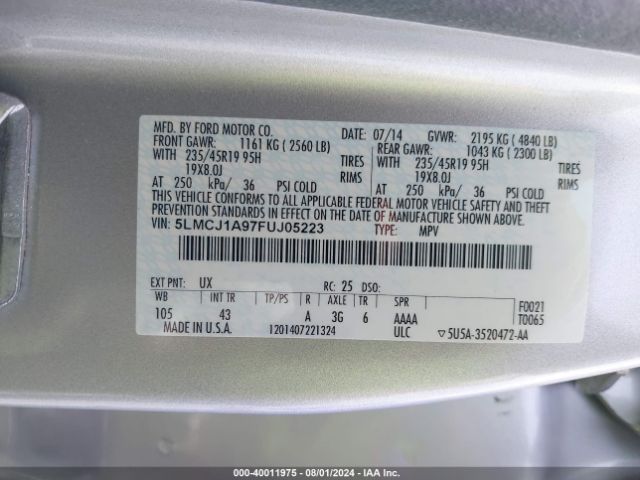 Photo 8 VIN: 5LMCJ1A97FUJ05223 - LINCOLN MKC 