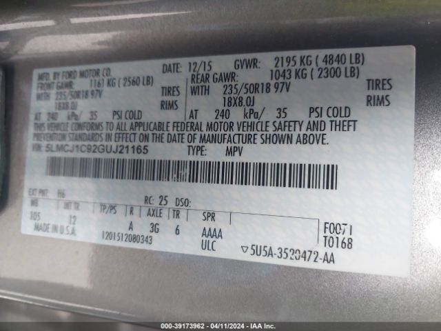 Photo 8 VIN: 5LMCJ1C92GUJ21165 - LINCOLN MKC 