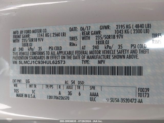 Photo 8 VIN: 5LMCJ1C93HUL62573 - LINCOLN MKC 