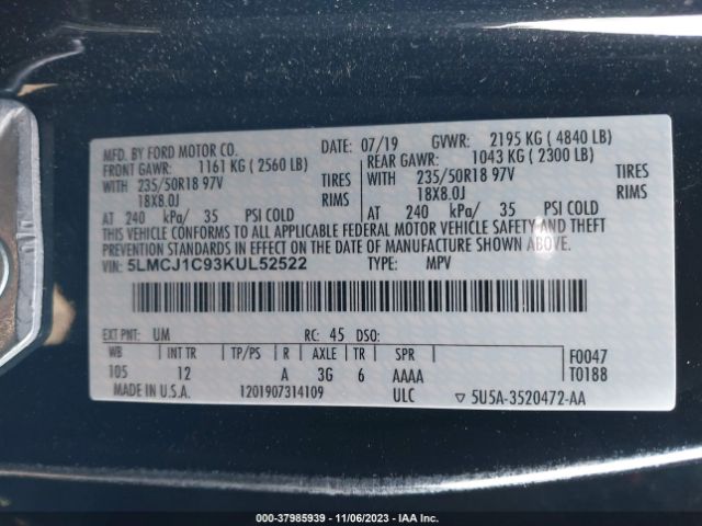 Photo 8 VIN: 5LMCJ1C93KUL52522 - LINCOLN MKC 