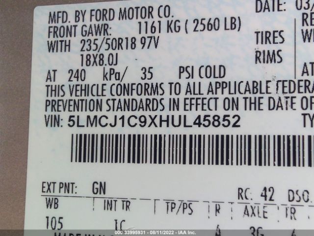 Photo 8 VIN: 5LMCJ1C9XHUL45852 - LINCOLN MKC 