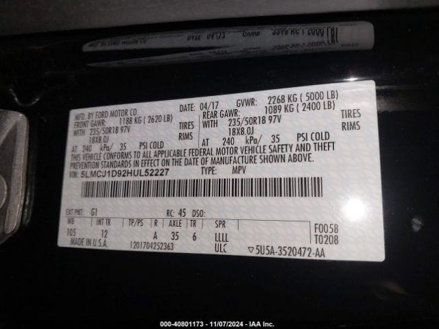 Photo 8 VIN: 5LMCJ1D92HUL52227 - LINCOLN MKC 