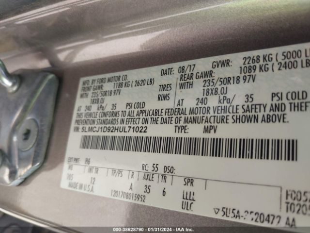 Photo 8 VIN: 5LMCJ1D92HUL71022 - LINCOLN MKC 