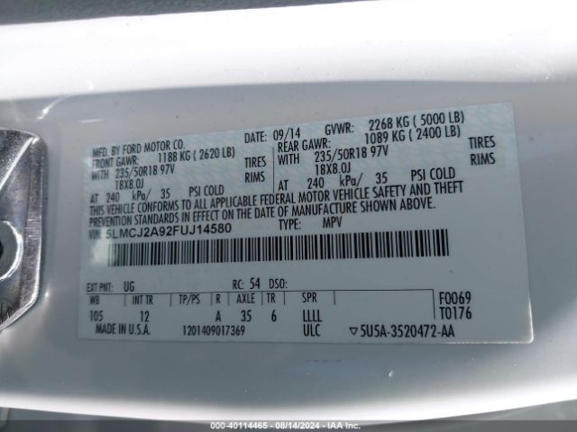 Photo 8 VIN: 5LMCJ2A92FUJ14580 - LINCOLN MKC 