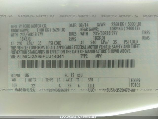 Photo 8 VIN: 5LMCJ2A95FUJ14041 - LINCOLN MKC 