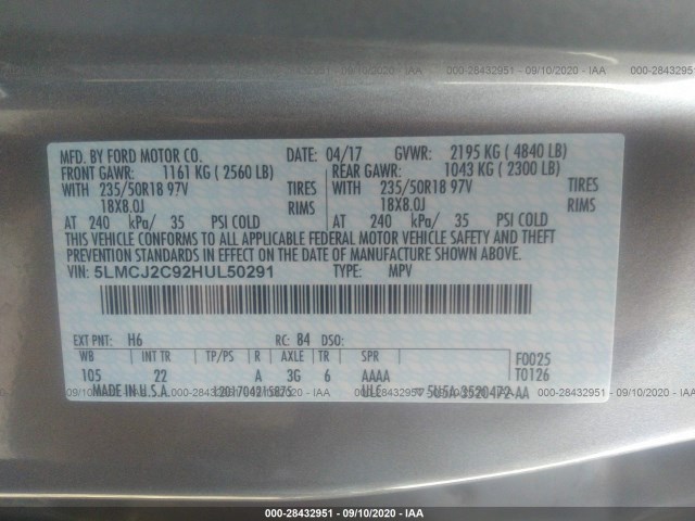 Photo 8 VIN: 5LMCJ2C92HUL50291 - LINCOLN MKC 