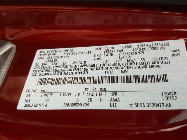 Photo 9 VIN: 5LMCJ2C94KUL08129 - LINCOLN MKC SELECT 