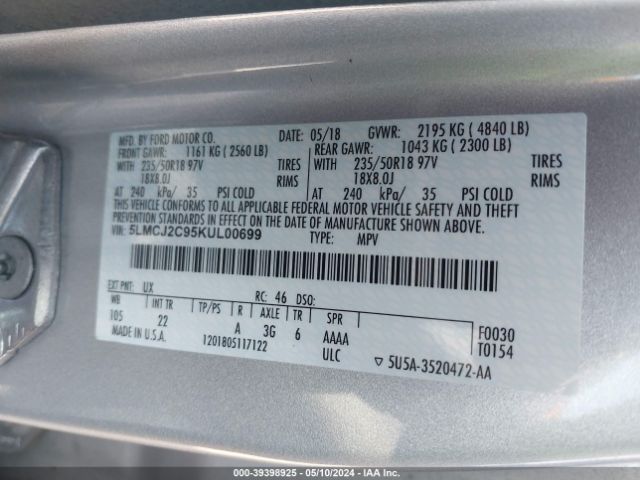 Photo 8 VIN: 5LMCJ2C95KUL00699 - LINCOLN MKC 