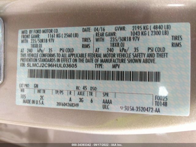 Photo 8 VIN: 5LMCJ2C96HUL03605 - LINCOLN MKC 