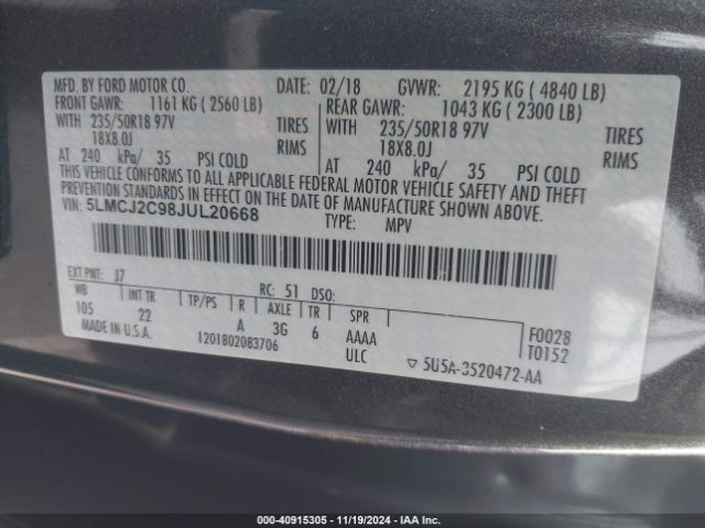 Photo 8 VIN: 5LMCJ2C98JUL20668 - LINCOLN MKC 