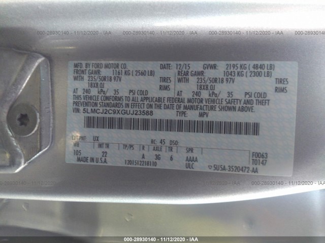 Photo 8 VIN: 5LMCJ2C9XGUJ23588 - LINCOLN MKC 