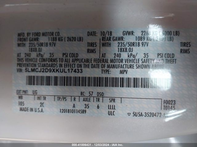 Photo 8 VIN: 5LMCJ2D9XKUL17433 - LINCOLN MKC 