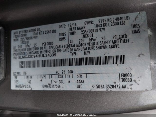 Photo 8 VIN: 5LMCJ3C94HUL34339 - LINCOLN MKC 