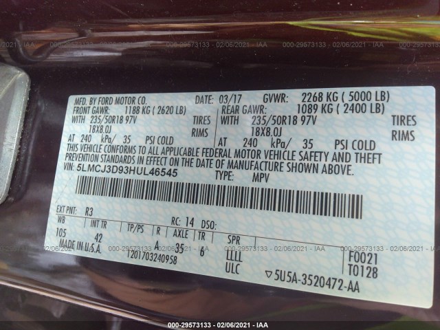 Photo 8 VIN: 5LMCJ3D93HUL46545 - LINCOLN MKC 