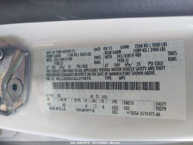 Photo 8 VIN: 5LMCJ3D95GUJ11675 - LINCOLN MKC 