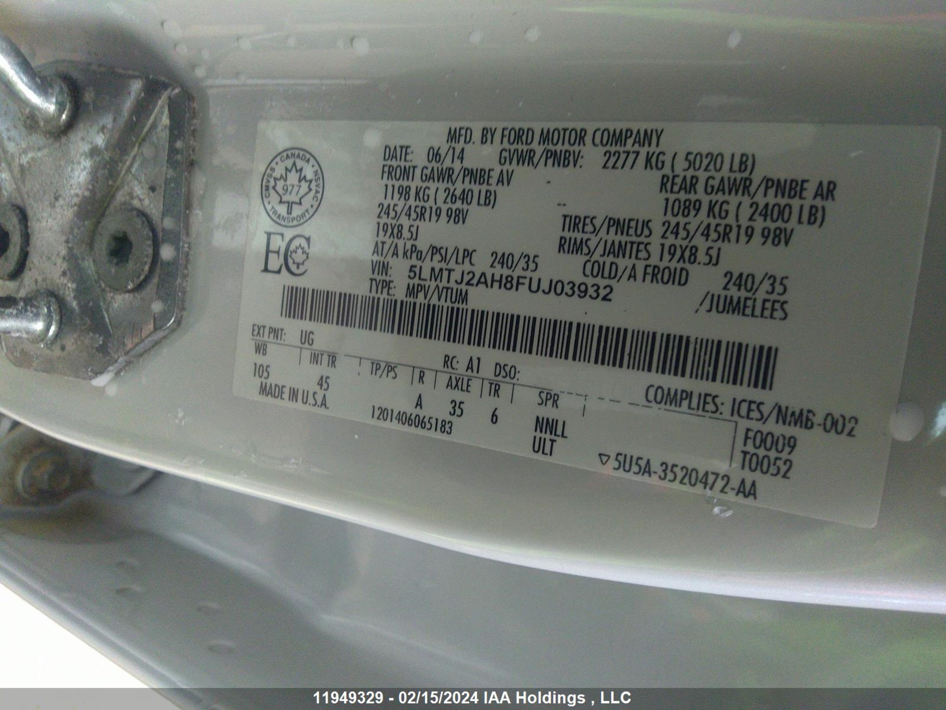 Photo 8 VIN: 5LMTJ2AH8FUJ03932 - LINCOLN MKC 