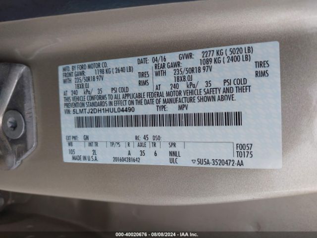 Photo 8 VIN: 5LMTJ2DH1HUL04490 - LINCOLN MKC 