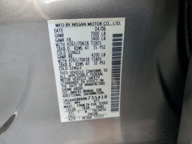 Photo 11 VIN: 5N1AA08B66N735418 - NISSAN ARMADA SE 