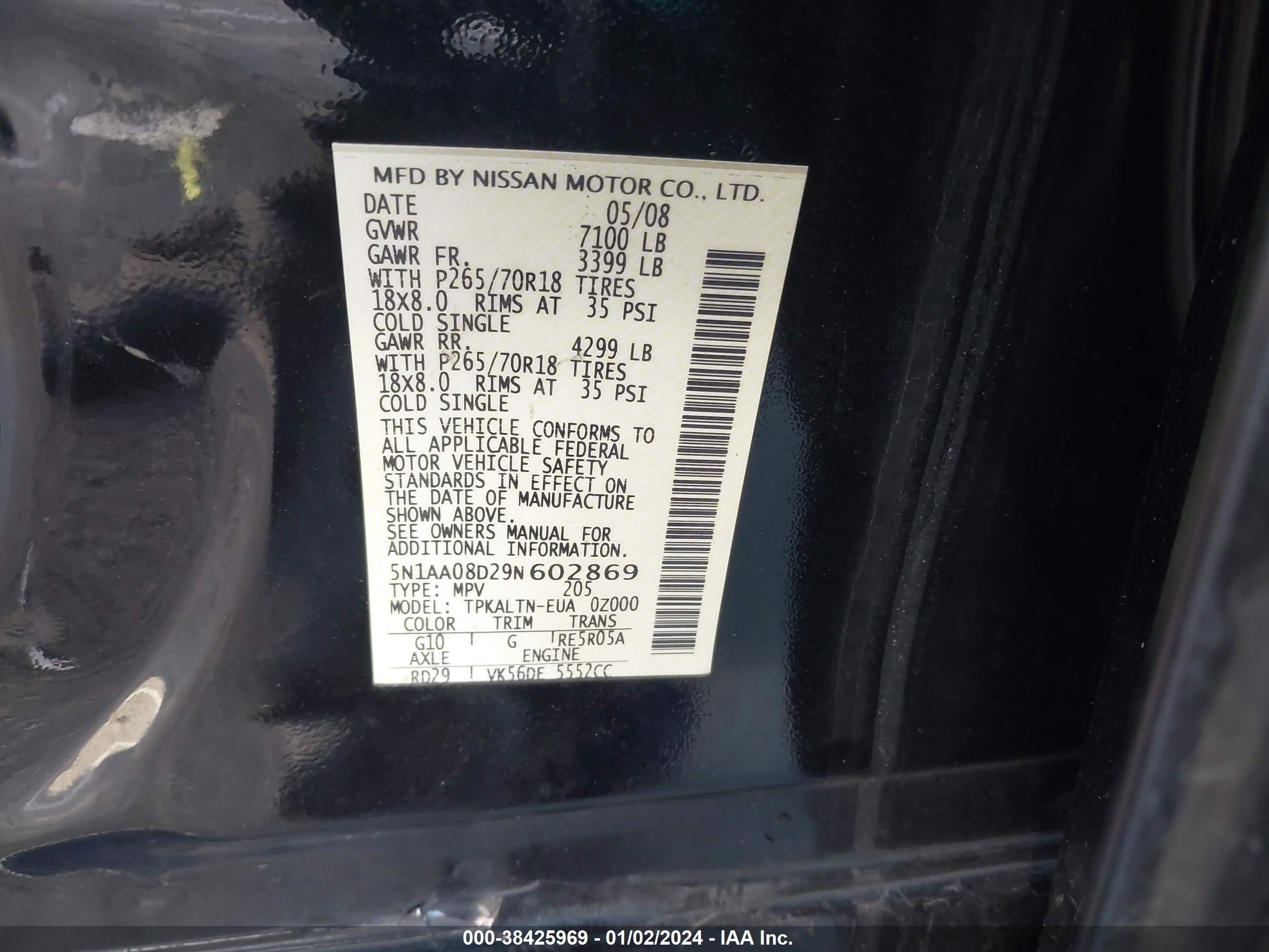 Photo 8 VIN: 5N1AA08D29N602869 - NISSAN ARMADA 