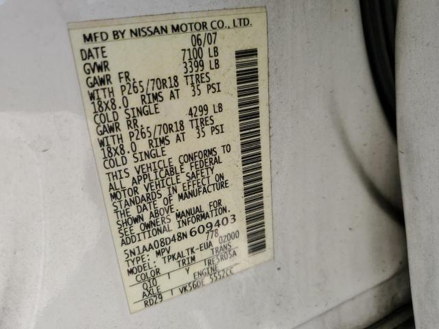 Photo 12 VIN: 5N1AA08D48N609403 - NISSAN ARMADA SE 