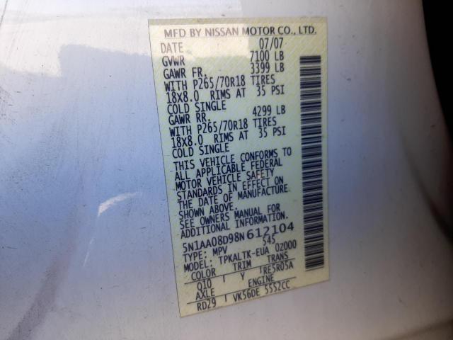 Photo 13 VIN: 5N1AA08D98N612104 - NISSAN ARMADA SE 