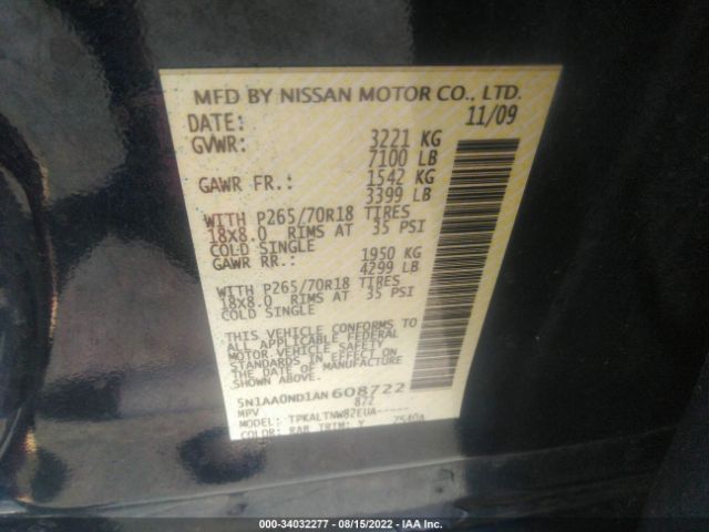 Photo 8 VIN: 5N1AA0ND1AN608722 - NISSAN ARMADA 