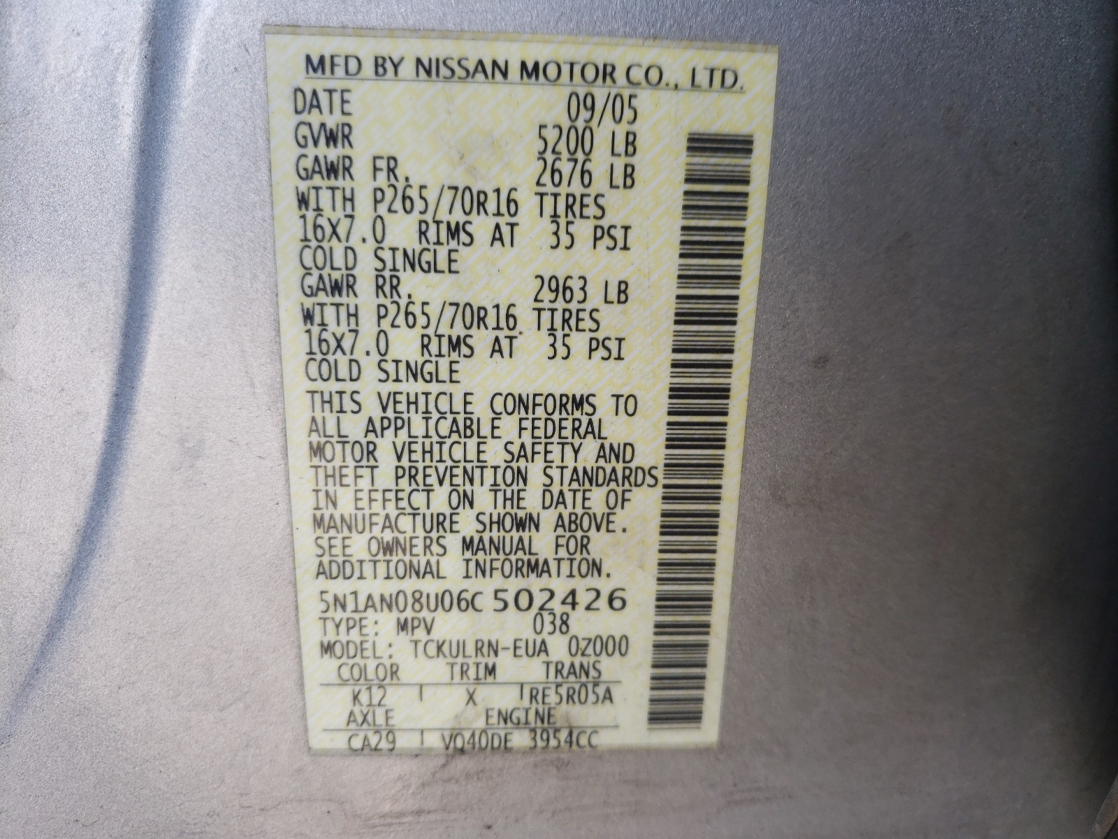 Photo 9 VIN: 5N1AN08U06C502426 - NISSAN XTERRA OFF 