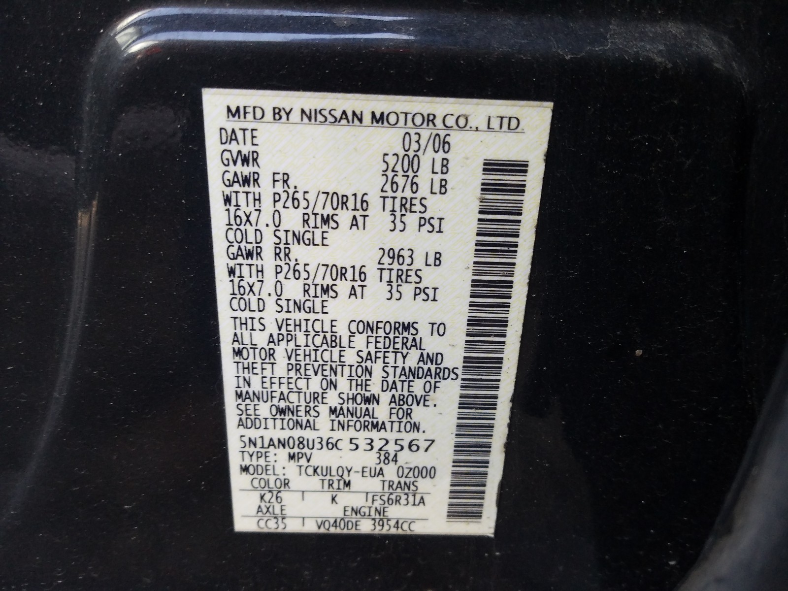 Photo 9 VIN: 5N1AN08U36C532567 - NISSAN XTERRA OFF 