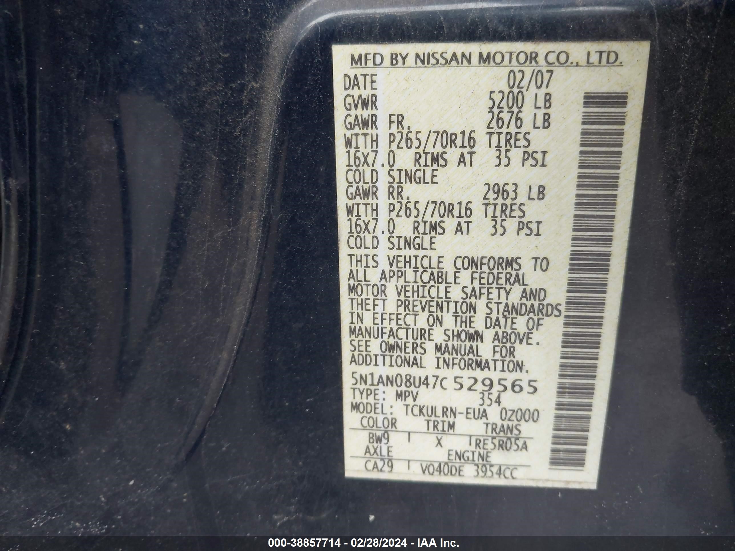 Photo 8 VIN: 5N1AN08U47C529565 - NISSAN XTERRA 