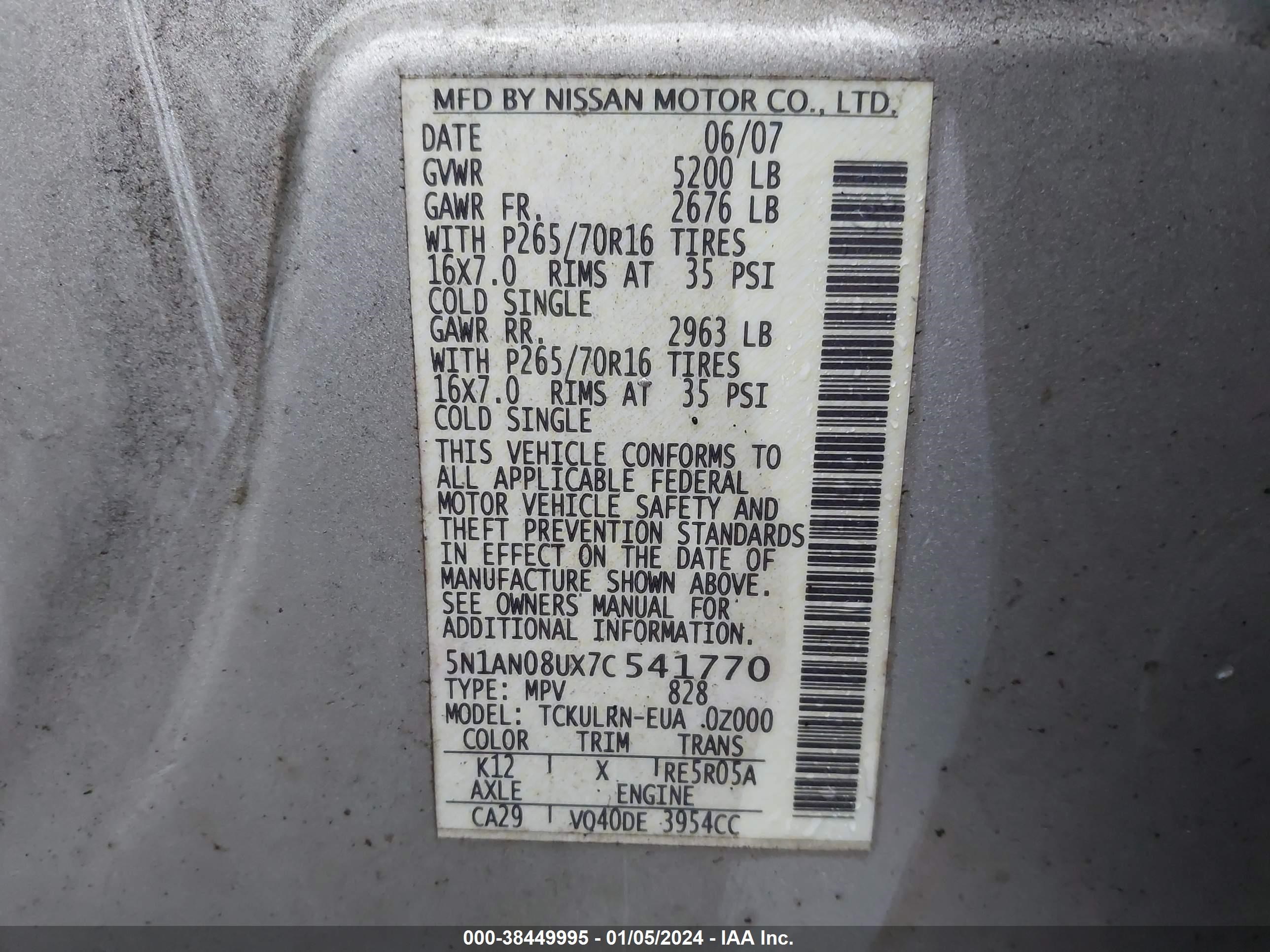 Photo 8 VIN: 5N1AN08UX7C541770 - NISSAN XTERRA 