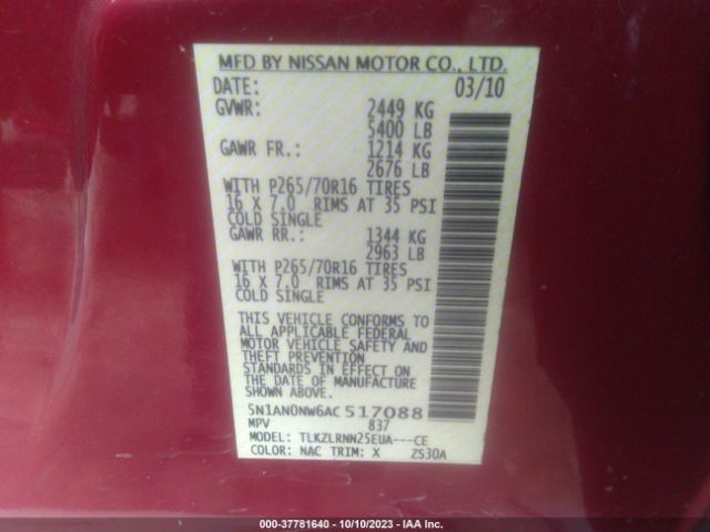 Photo 8 VIN: 5N1AN0NW6AC517088 - NISSAN XTERRA 