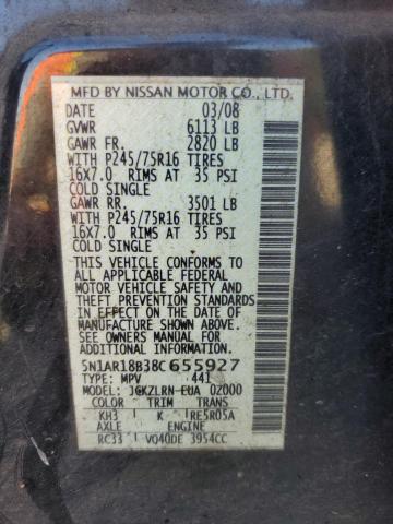 Photo 12 VIN: 5N1AR18B38C655927 - NISSAN PATHFINDER 