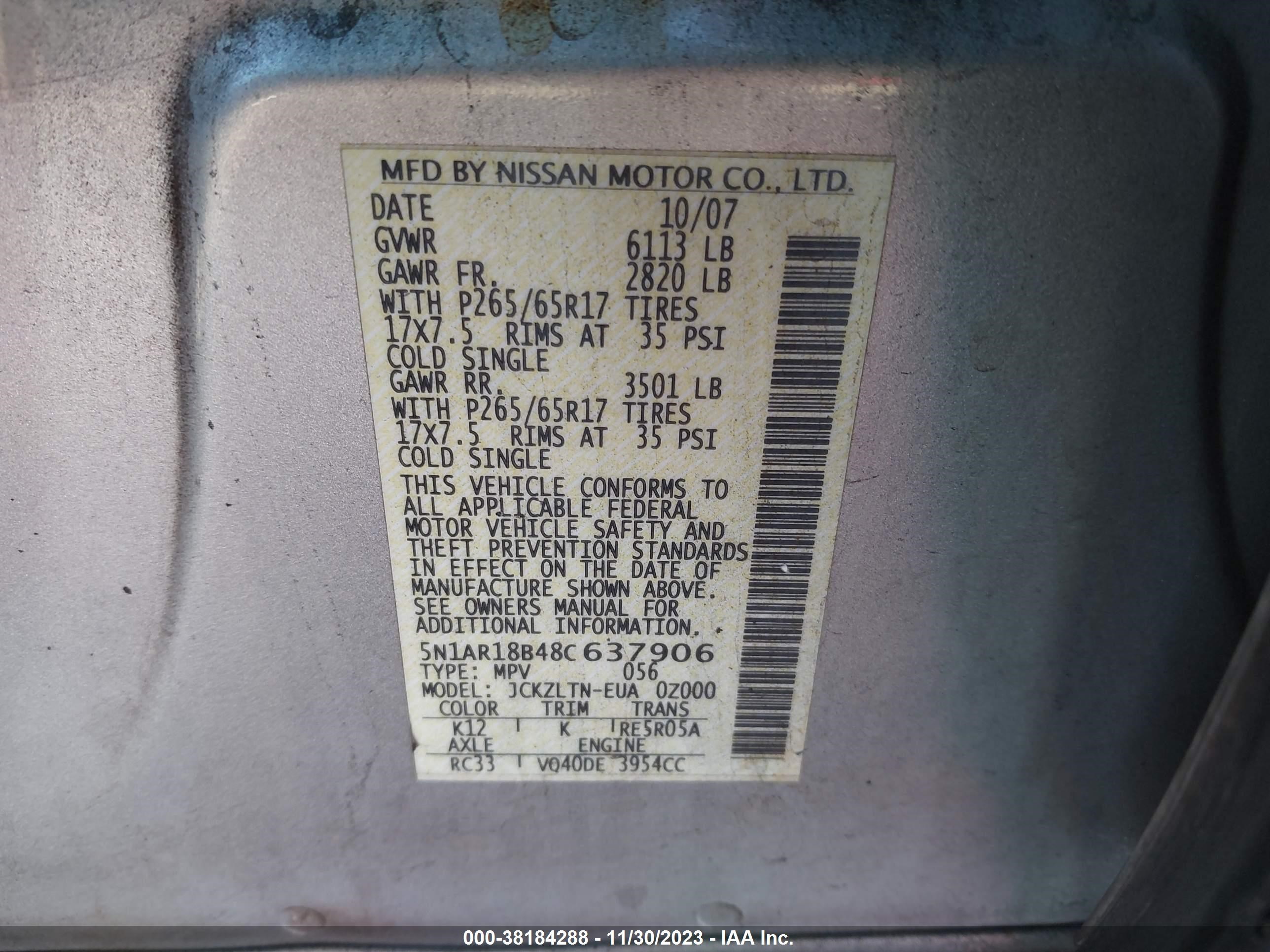 Photo 8 VIN: 5N1AR18B48C637906 - NISSAN PATHFINDER 