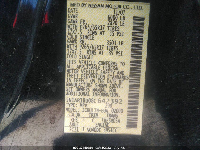 Photo 8 VIN: 5N1AR18U08C642392 - NISSAN PATHFINDER 